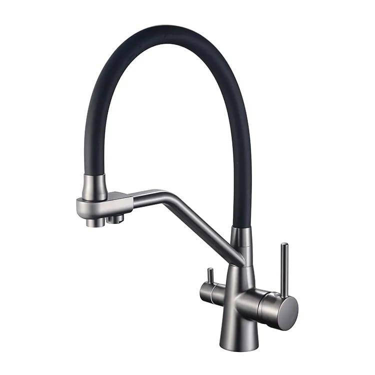 Смеситель для кухни Maretti Eleganza EN31RGF14 с гибким изливом и подключением фильтра, оружейная сталь