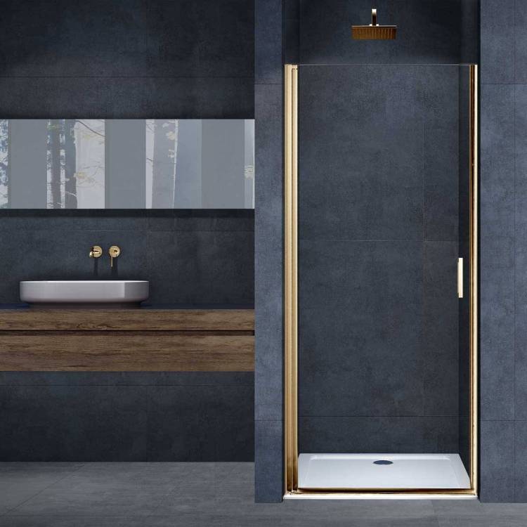 Душевая дверь в нишу Vincea Alpha VDP-3AL600CLG 600x1950, профиль брашированное золото, стекло прозрачное