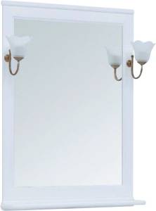 Зеркало Aquanet Валенса 75 белое, основа светильника бронза, с полкой