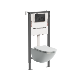 Унитаз с инсталляцией Ceramica Nova Mono (Моно) CN1905_121001MB безободковый, сиденье микролифт, кнопка черная матовая
