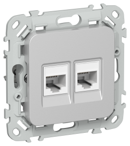 Розетка телефонная RJ11+Ethernet RJ45 IEK Flite FI-KT22-2-K47 алюминий