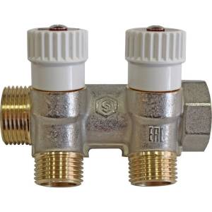 Коллектор распределительный Stout никелированный 1x1/2, 2 выхода, плоское упл. (SMB 6852 011202)