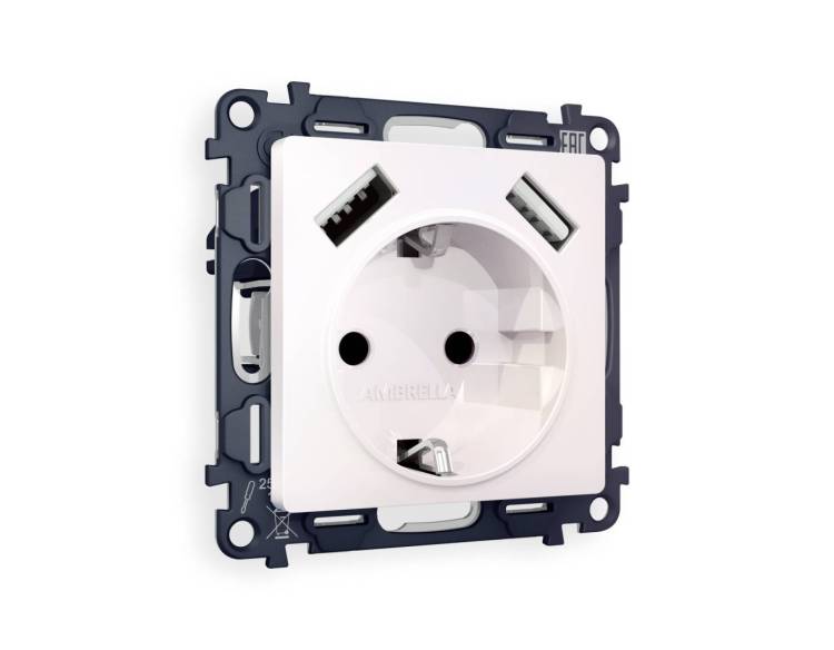 Комплект механизма электрической розетки 2USB A+A 18W (быстрая зарядка) с заземлением Ambrella Volt Alfa MA209010