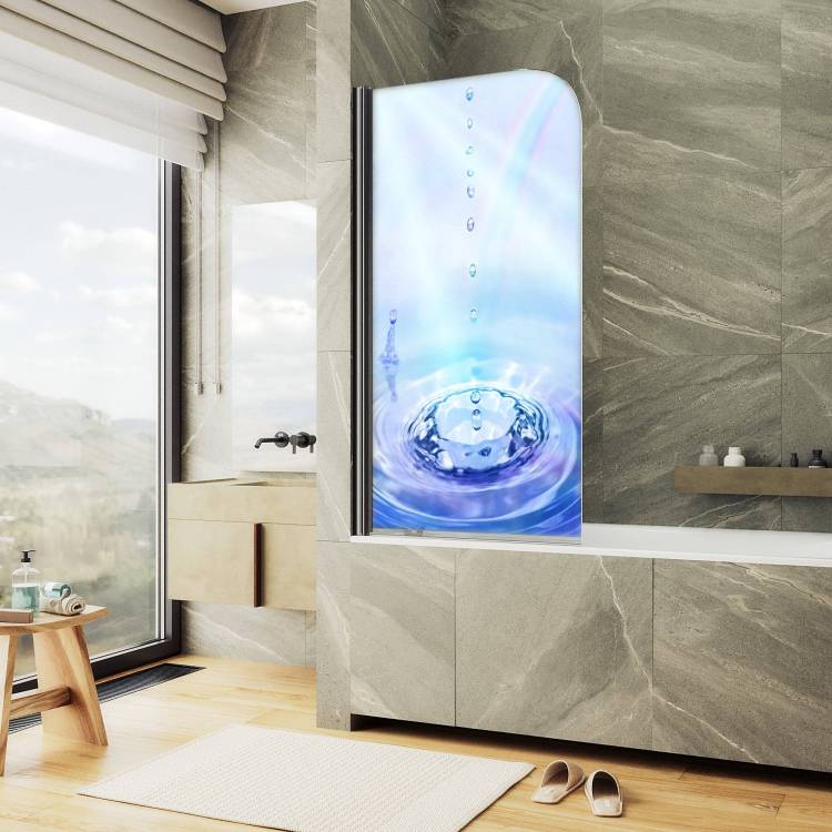 Шторка на ванну MaybahGlass MGV-929-ФП012-6 70x140, поворотная, стекло с рисунком 6 мм, профиль черный