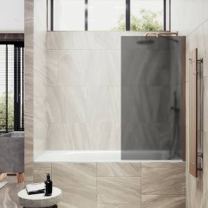 Шторка на ванну MaybahGlass MGV-84-2ш стекло графит матовый, профиль бронза, 1400x400