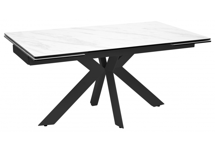 Стол Woodville Belluno 525166 белый мрамор матовый/итальянская керамика/черный 160(240)x90x76
