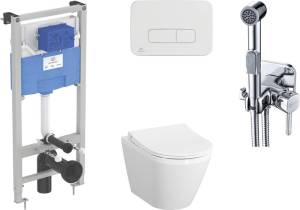 Комплект  Унитаз подвесной VitrA Integra 7040B003-0075 с крышкой + Система инсталляции ProSys + Кнопка смыва ProSys Oleas R0124AA хром + Гигиенический душ Lemark Solo LM7165C