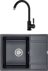 Комплект Paulmark Weimar PM216550-BLM черный металлик + Смеситель Paulmark Holstein Ho212063-418 для кухонной мойки, черный металлик