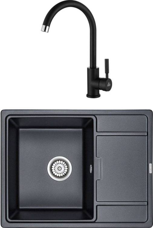 Комплект Paulmark Weimar PM216550-BLM черный металлик + Смеситель Paulmark Holstein Ho212063-418 для кухонной мойки, черный металлик