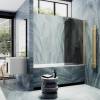 Шторка на ванну MaybahGlass MGV-604-3 поворотная, на монопетле, стекло графит матовый, профиль золото, 1400x400 фото 3