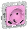 Розетка 1-местная с заземлением, шторками и USB Type A+A IEK Flite FI-R14-16-1-U21-D31-K99 пурпурный