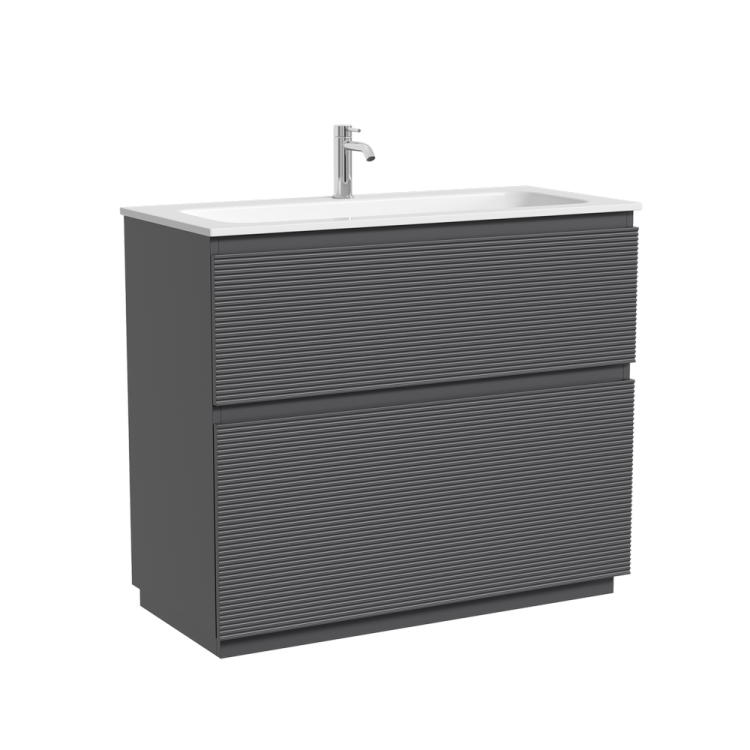 Тумба с раковиной Sancos Folk Floor напольная, 100x45x87, c двумя ящиками оснащенными доводчиками, Grey soft