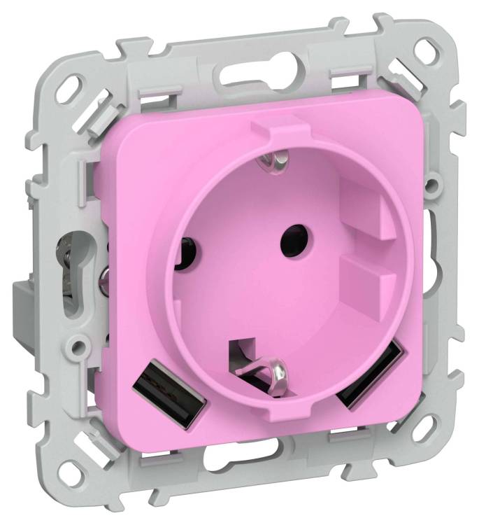 Розетка 1-местная с заземлением, шторками и USB Type A+A IEK Flite FI-R14-16-1-U21-D31-K99 пурпурный