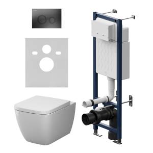 Унитаз с инсталляцией Am.Pm Gem IS110138.901901 безободковый, сиденье микролифт, клавиша черная матовая