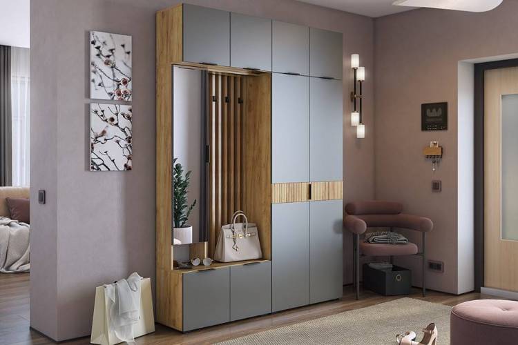 Стенка для прихожей Mebelson Бери К4 ПК04Бери.2564 дуб крафт золотой/графит