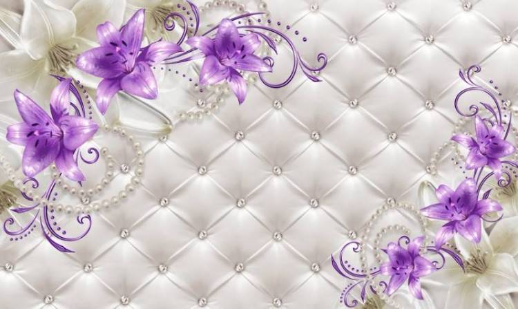 3D Фотообои Artegrafico «Сиреневые лилии на стеганой коже» RH041 канвас