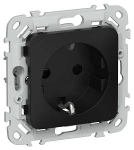 Розетка 1-местная с заземлением и шторками IEK Flite FI-R14-16-1-K02 черный