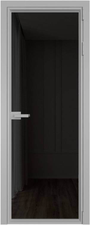 Межкомнатная дверь Profil Doors 1 AV цвет профиля Серебро, стекло безопасное 6 мм черное тонированное 700x2000