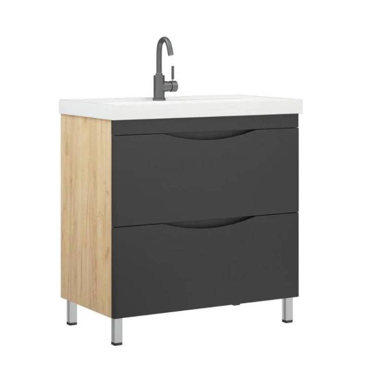 Тумба с раковиной Corozo Лиана 80 напольная, дуб графит