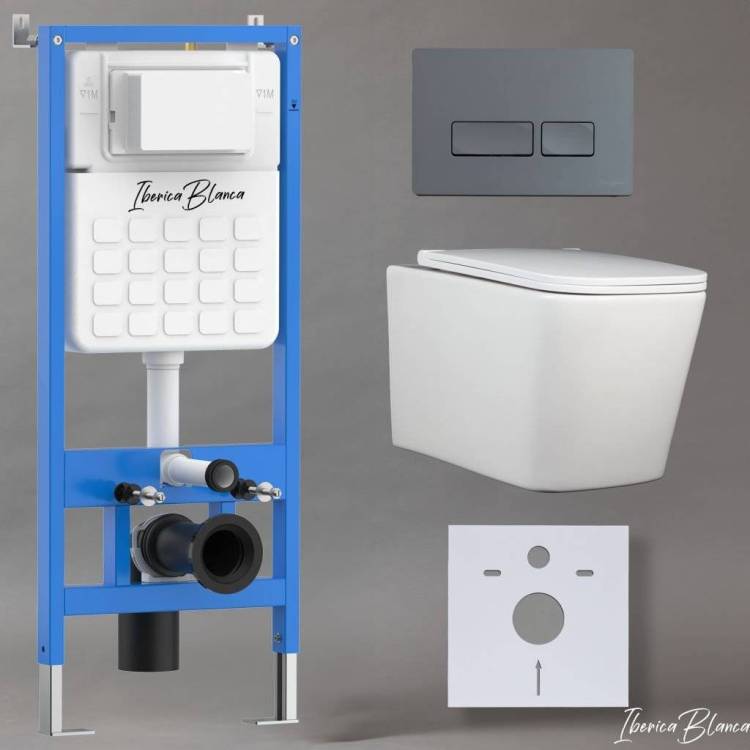 Комплект Iberica Blanca Toledo Alto IB001.TLA.231.218 унитаз безободковый, белый, сиденье микролифт, клавиша смыва серый матовый