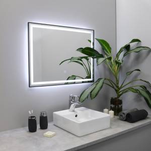 Зеркало Fixsen FX-2080F с LED подсветкой, графит, 80х60 см
