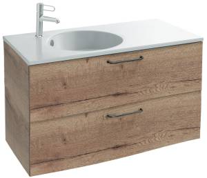 Тумба с раковиной Jacob Delafon Odeon Rive Gauche 100 дуб табак, 2 ящика, ручки черные