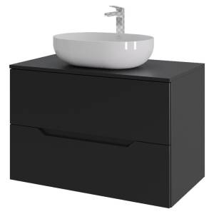 Тумба с раковиной Orange Line Li-80TubMDF+B05-480W черная матовая, 80.5 см