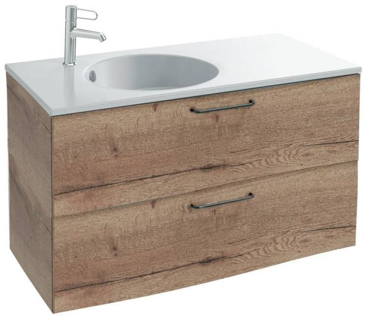 Тумба с раковиной Jacob Delafon Odeon Rive Gauche 100 дуб табак, 2 ящика, ручки черные