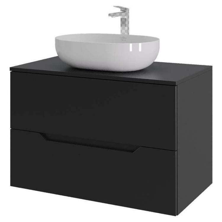 Тумба с раковиной Orange Line Li-80TubMDF+B05-480W черная матовая, 80.5 см