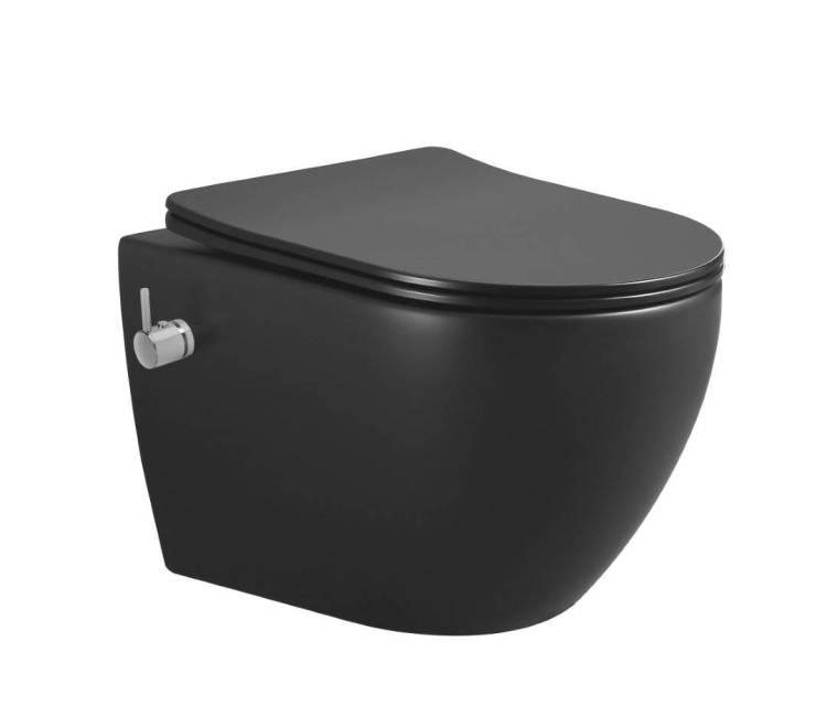 Унитаз подвесной Boheme Nero 961-SET-2-B с функцией биде, с крышкой-сиденьем, черный матовый