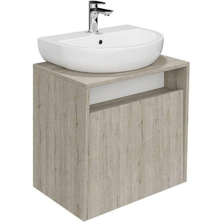 Тумба с раковиной Kerama Marazzi Pro белый\дуб Орегон, тумба PRO.60.1\OAK.O + рак. BG.wb.55