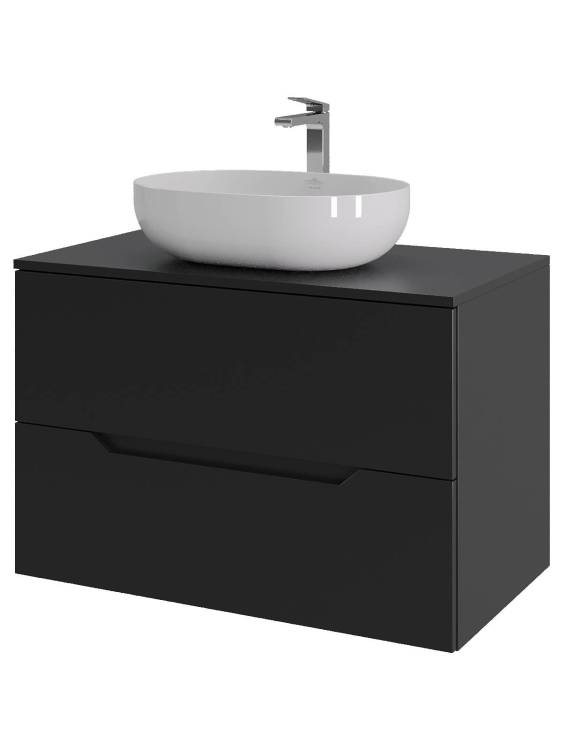 Тумба с раковиной Orange Line Li-80TubMDF+B05-480W черная матовая, 80.5 см