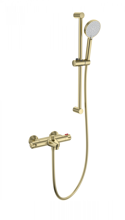 Смеситель для ванны Wonzon & Woghand WW-C2001-A-BG с душевым гарнитуром и термостатом, брашированное золото