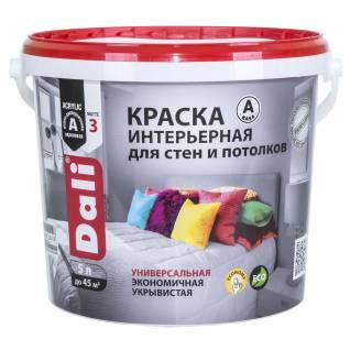 Краска интерьерная для стен и потолков акриловая Dali глубокоматовая база А 5 л
