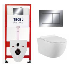 Комплект Tece TC412003480 Инсталляция для унитаза Tece + Унитаз подвесной beWash Minimal безободковый, с сиденьем микролифт, белый глянец