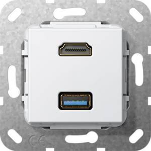 Розетка двойная HDMI-USB 3.0 A Gira System 55 чисто-белый глянцевый 567803