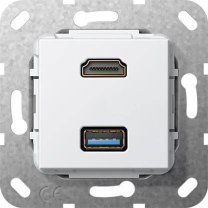 Розетка двойная HDMI-USB 3.0 A Gira System 55 чисто-белый глянцевый 567803