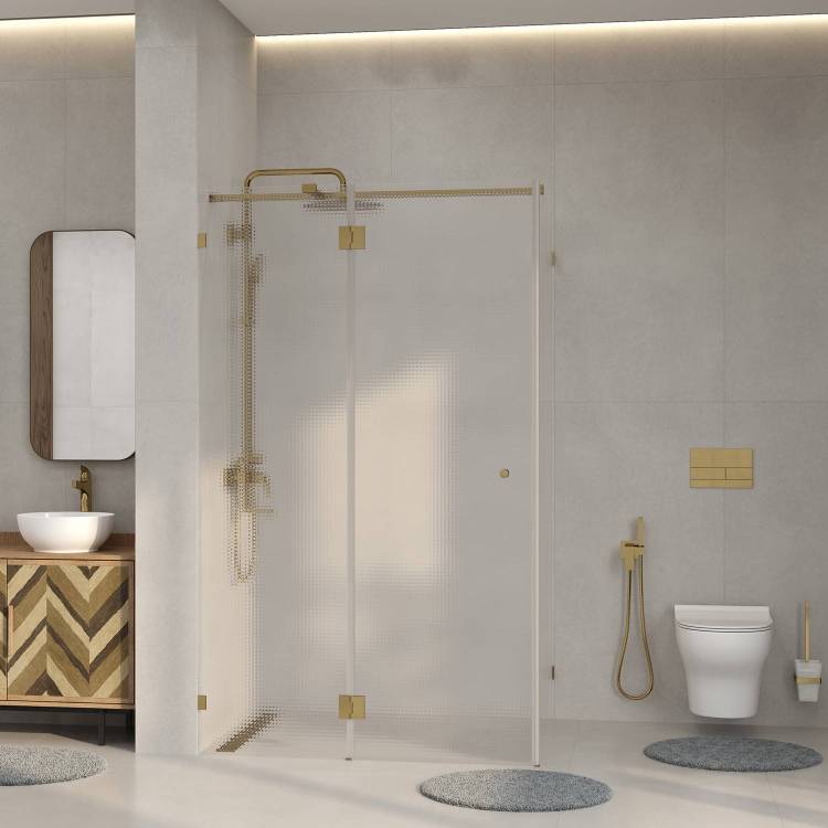 Душевой уголок Wasserkraft Ems 76H07R-TXG профиль глянцевое золото, стекло текстурное, 120x90x200