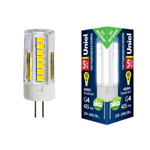 Лампа светодиодная Uniel LED-JC-220/5W/4000K/G4/CL GLZ09TR