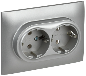 Розетка 2-местная с заземлением IEK Skandy SK-R21-16-K23-F серебряный
