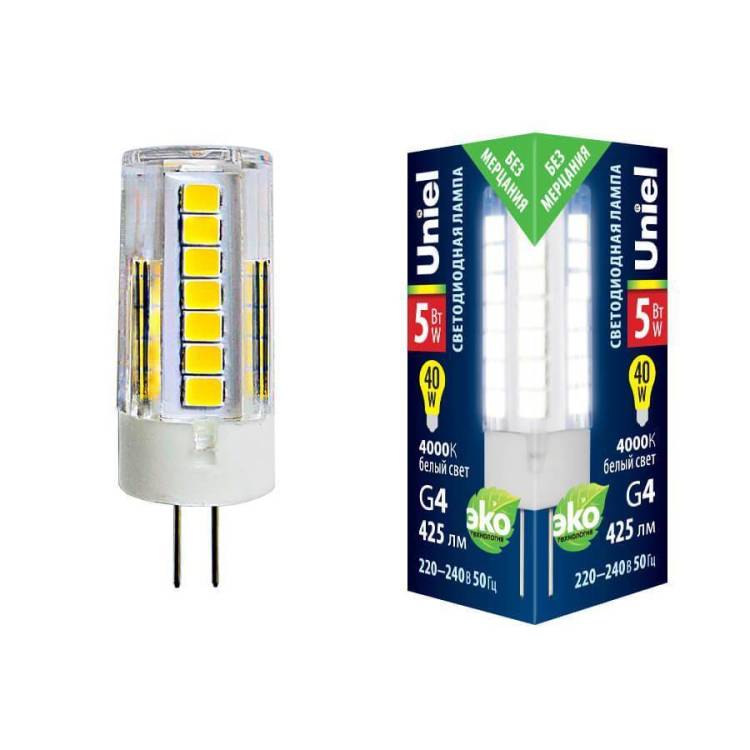 Лампа светодиодная Uniel LED-JC-220/5W/4000K/G4/CL GLZ09TR