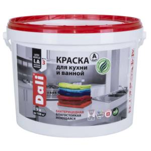 Краска для кухни и ванной акриловая моющаяся Dali глубокоматовая база А 9 л
