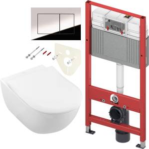Комплект Унитаз подвесной Villeroy&Boch Boch Subway 2.0 с инсталляцией TECE Now 4 в 1 с кнопкой смыва хром
