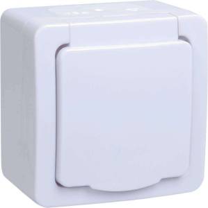 Розетка 1-местная с заземлением и крышкой IEK Гермес Plus ERMP12-K01-16-54-EC белый