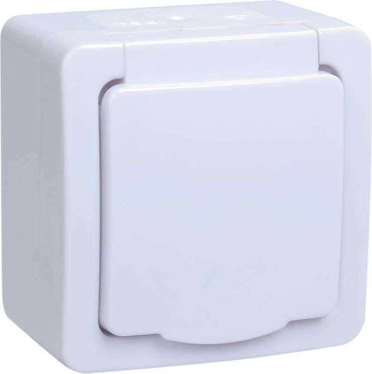 Розетка 1-местная с заземлением и крышкой IEK Гермес Plus ERMP12-K01-16-54-EC белый