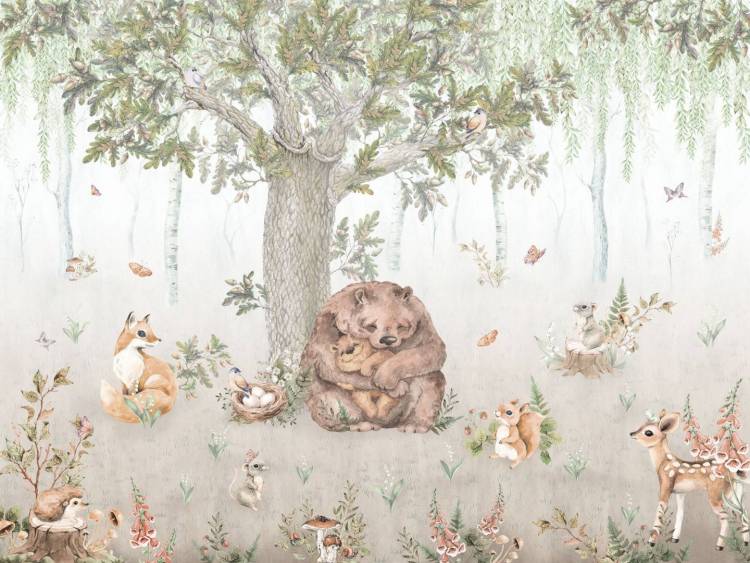 Бесшовные Eco обои Ortograf Little friends 34354 Медведица и медвежонок 3 Гладь ОЕ-Р2