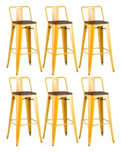 Набор из 6 барных стульев Stool Group Tolix YD-H765E-W LG-06 X6 желтый глянцевый, темное дерево, со спинкой