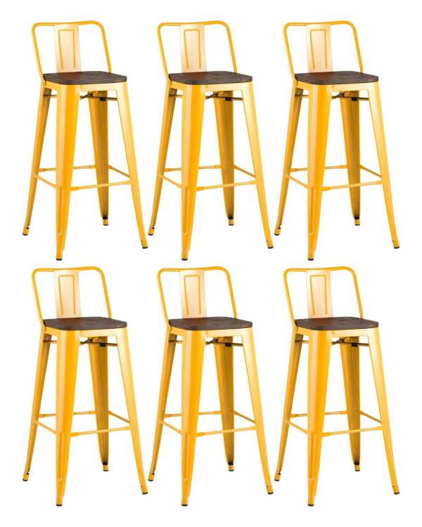 Набор из 6 барных стульев Stool Group Tolix YD-H765E-W LG-06 X6 желтый глянцевый, темное дерево, со спинкой