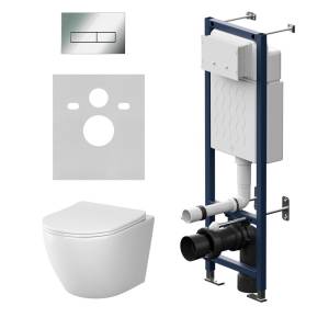 Унитаз с инсталляцией Am.Pm Like IS110351.801901 безободковый, сиденье микролифт, клавиша хром глянец