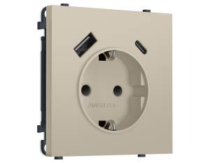 Комплект механизма электрической розетки 2USB A+C 20W с заземлением со шторками Ambrella Volt Sigma MS350010 кашемир